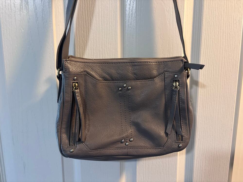Great American Leather Works Gray Leather Crossbody Bag Studded Multi Pocket